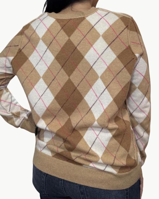  브라조 트리콧 스웨터 브라조 트리코 아가일 브이넥  카멜 - BRAZEAU TRICOT