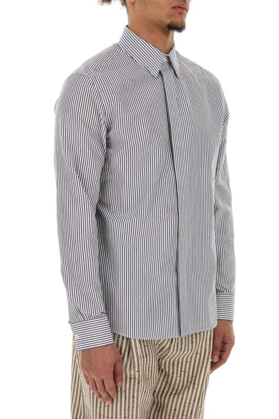  보테가베네타 셔츠 보테가 베네타 자수 코튼 블렌드 셔츠 블루레드 - BOTTEGA VENETA