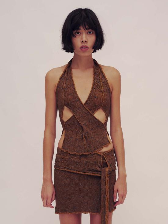  Gauntlett Cheng 블라우스 건틀렛 쳉 도트 케이블 탱크 머스타드/블루