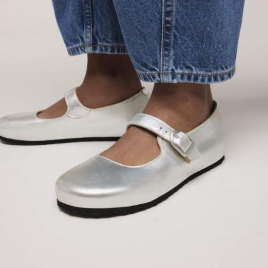  버켄스탁 플랫 슈즈 산타 클라리타 슈즈 실버 - BIRKENSTOCK