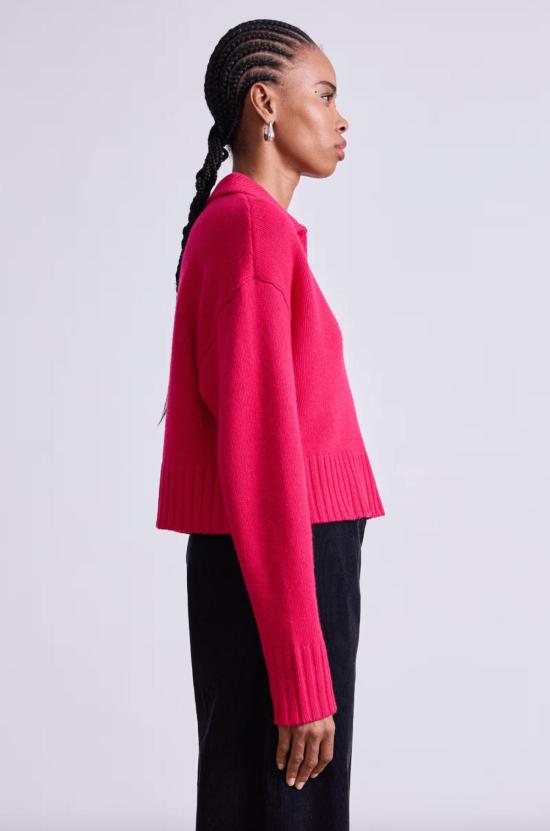  어피스 어파트 스웨터 Apiece Apart Split Neck Henley Sweater Cerise - APIECE APART