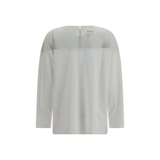  MM6 메종마르지엘라 긴팔 티셔츠 Mm6 메종 마르지엘라 프린트 시스루 패널  화이트 - MM6 MAISON MARGIELA