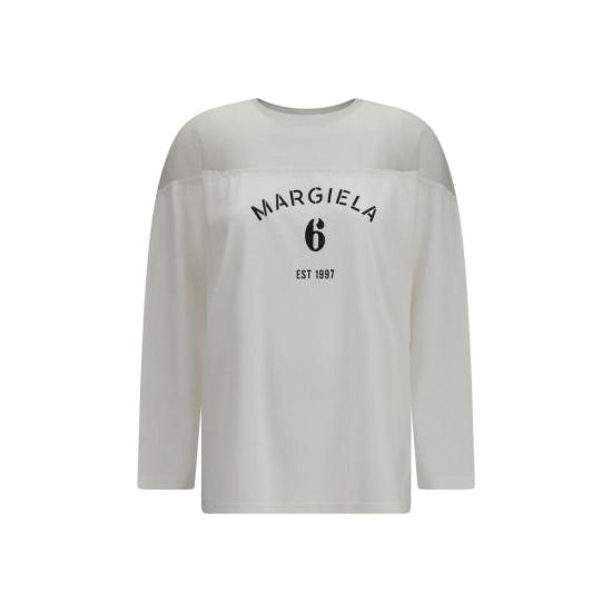  MM6 메종마르지엘라 긴팔 티셔츠 Mm6 메종 마르지엘라 프린트 시스루 패널  화이트