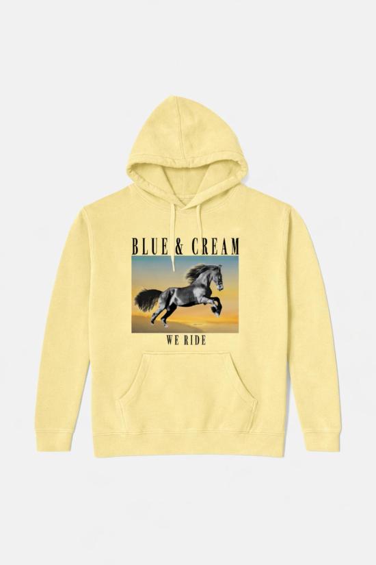  블루&크림 후드 티셔츠 위 라이드 후디 - BLUE&CREAM