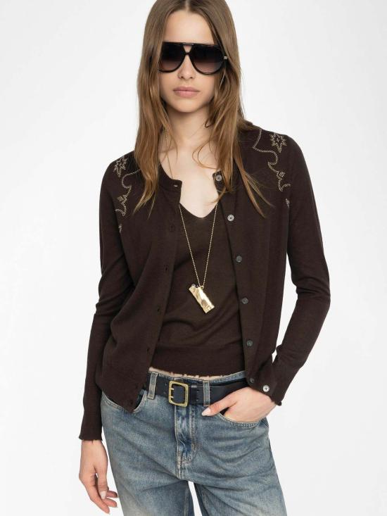  자딕앤볼테르 가디건 Zadig & Voltaire Missya 캐시미어 카디건 다크 초콜릿 - ZADIG & VOLTAIRE