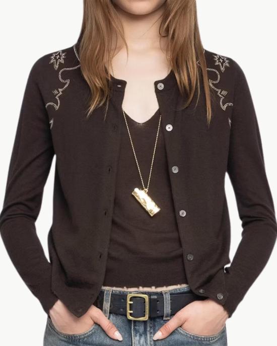  자딕앤볼테르 가디건 Zadig & Voltaire Missya 캐시미어 카디건 다크 초콜릿 - ZADIG & VOLTAIRE