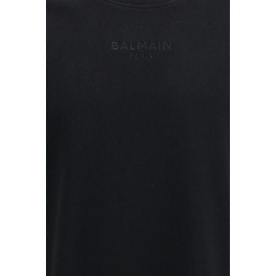 26FW 발망 반팔 티셔츠 자수 로고 코튼 티셔츠 블랙 - BALMAIN