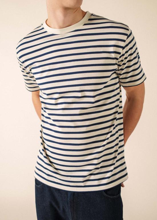  세인트제임스 반팔 티셔츠 Saint James Usa Plouider Ii Breton T 셔츠 Ecru/Navy - SAINT JAMES