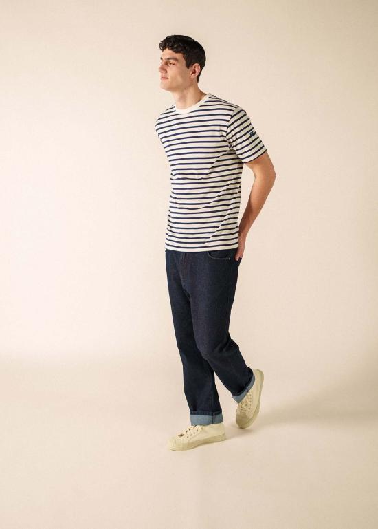  세인트제임스 반팔 티셔츠 Saint James Usa Plouider Ii Breton T 셔츠 Ecru/Navy - SAINT JAMES