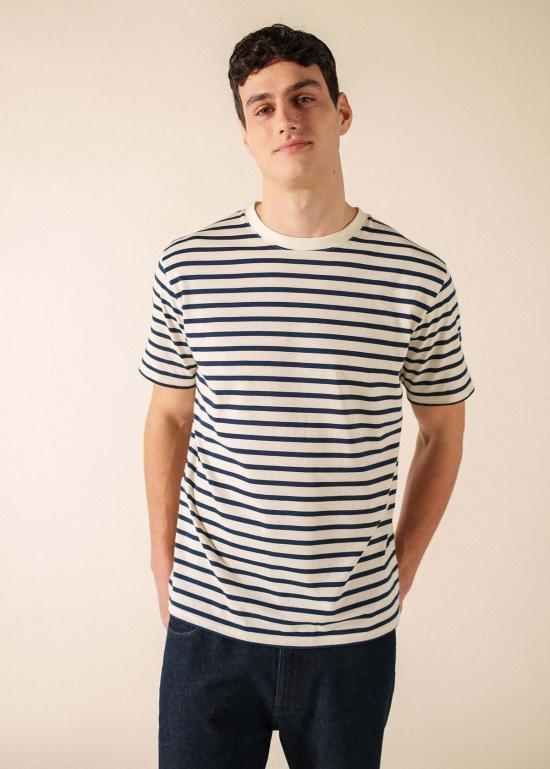  세인트제임스 반팔 티셔츠 Saint James Usa Plouider Ii Breton T 셔츠 Ecru/Navy