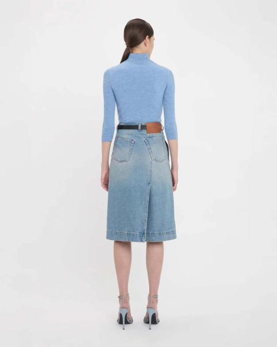  빅토리아 베컴 데님 스커트 데님 랩 디테일 스커트, 연한 파란색 워싱 - VICTORIA BECKHAM