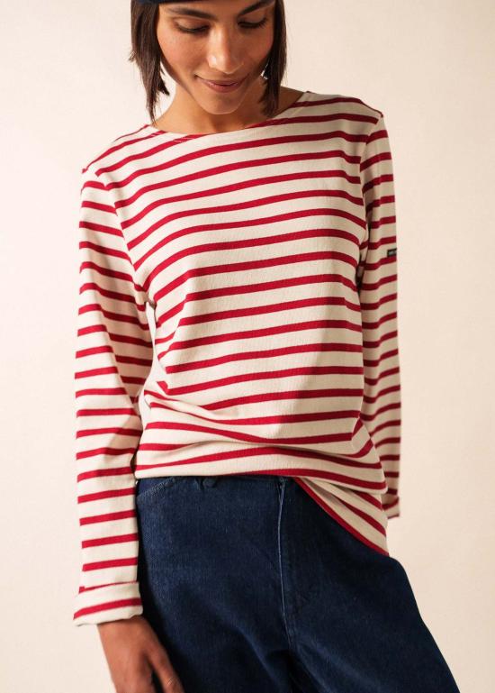  세인트제임스 긴팔 티셔츠 Saint James Meridien Moderne Breton 셔츠 에크루/마룬