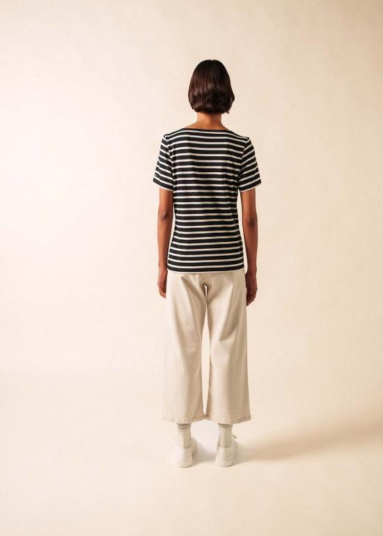  세인트제임스 반팔 티셔츠 세인트 제임스 에트릴레 II 네이비 스트라이프 티셔츠 블랙/에크루 - SAINT JAMES