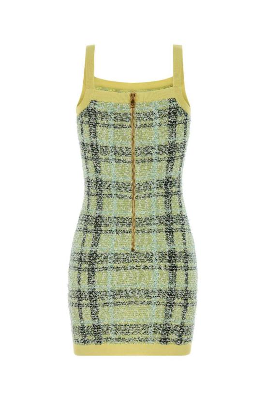  발망 숏 원피스 Balmain 자수 트위드 드레스 Ijx Jaune Pâle/Vert Pale/Noir - BALMAIN