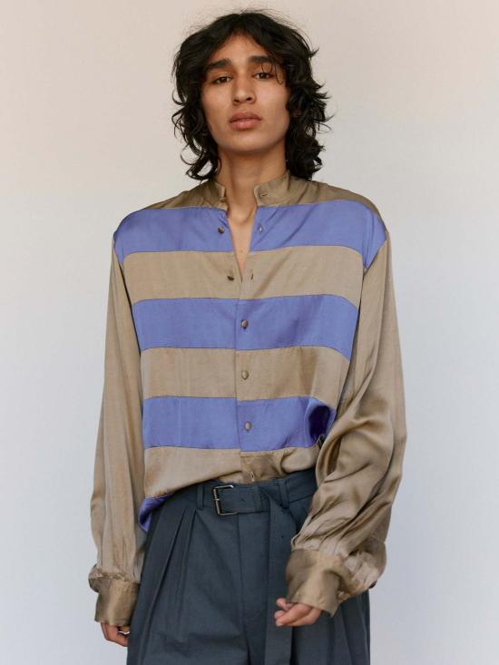  드리스 반 노튼 셔츠 드리스 반 노텐 스트라이프 새틴 카엘 - DRIES VAN NOTEN