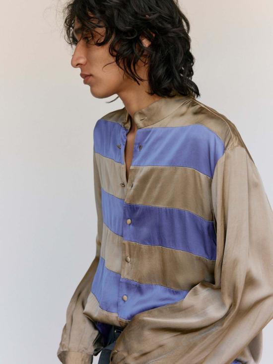  드리스 반 노튼 셔츠 드리스 반 노텐 스트라이프 새틴 카엘 - DRIES VAN NOTEN