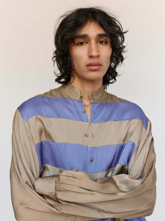  드리스 반 노튼 셔츠 드리스 반 노텐 스트라이프 새틴 카엘 - DRIES VAN NOTEN
