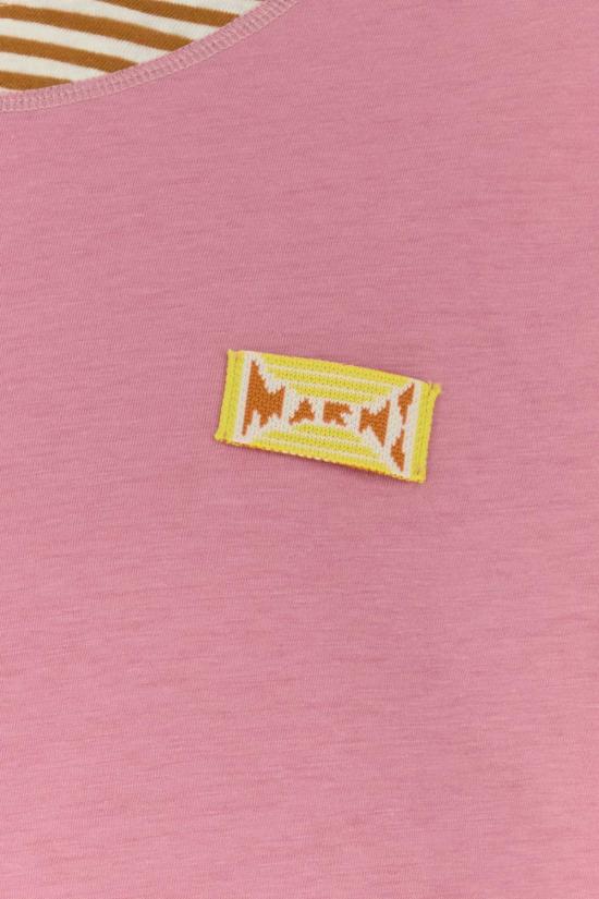  마르니 긴팔 티셔츠 마니 다크핑크 린넨 벤드 티셔츠 머스타드 - MARNI