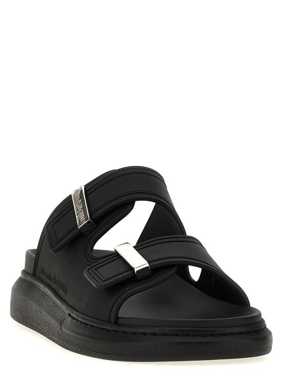  알렉산더 맥퀸 샌들 더블 밴드 러버 슬라이드 블랙 - ALEXANDER MCQUEEN