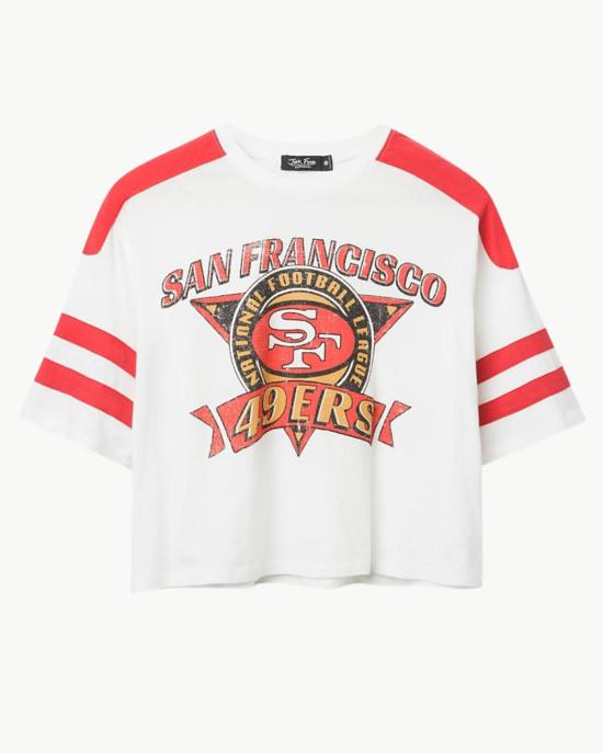  정크푸드 반팔 티셔츠 정크 푸드 49ers 스트라이프 크롭 티 빈티지 화이트/리코리스