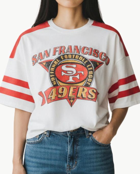  정크푸드 반팔 티셔츠 정크 푸드 49ers 스트라이프 크롭 티 빈티지 화이트/리코리스 - JUNK FOOD
