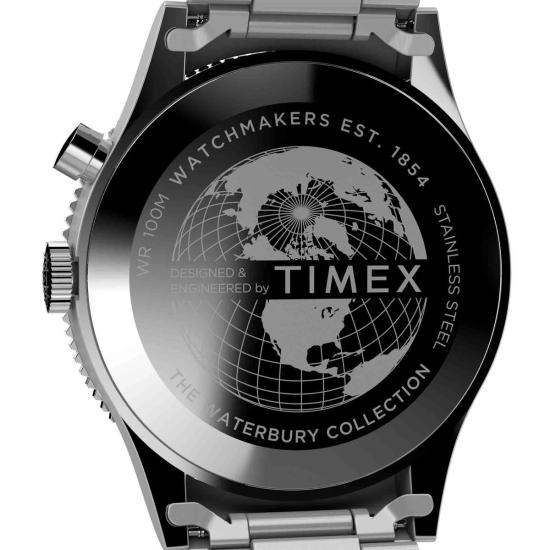  타이맥스 손목시계 워터베리 트래디셔널 GMT 39mm 스테인리스 스틸 시계 블랙/레드 - TIMEX