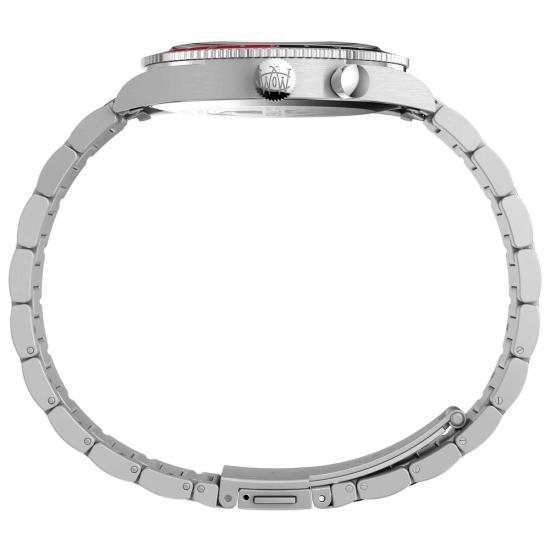  타이맥스 손목시계 워터베리 트래디셔널 GMT 39mm 스테인리스 스틸 시계 블랙/레드 - TIMEX