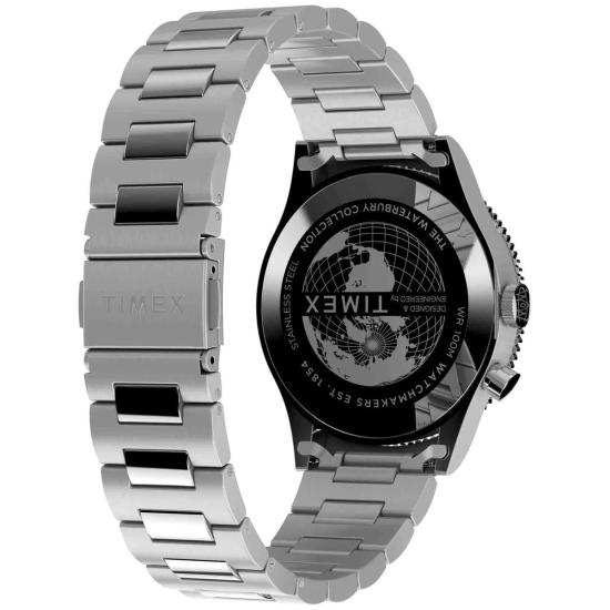 타이맥스 손목시계 워터베리 트래디셔널 GMT 39mm 스테인리스 스틸 시계 블랙/레드 - TIMEX
