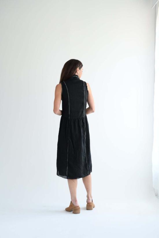  Hazel Brown Collection 미디 원피스 헤이즐 브라운 컬렉션 블랙 슬리브리스 리넨 & 실크 드레스 - HAZEL BROWN