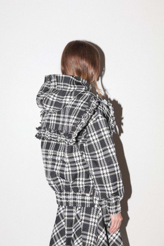  케이코 머플러/스카프 KK Co 체크무늬 후드 칼라 블랙 체크무늬 - KKCO