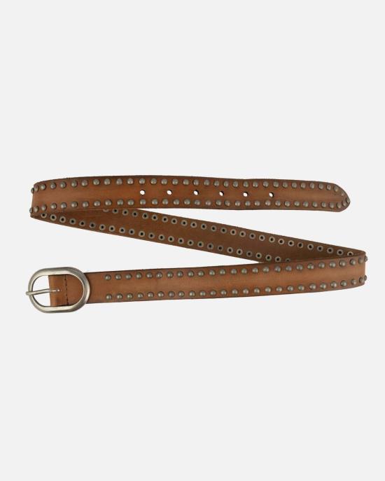  암스테르담 헤리티지 벨트 Amsterdam Heritage Zwier 타원형 버클 가죽 스터드  카멜 - AMSTERDAM HERITAGE