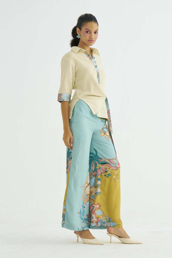  메종 칼라 스트레이트 팬츠 Maison Qala Elara Co Ord 세트 올리브 그린 - MAISON QALA