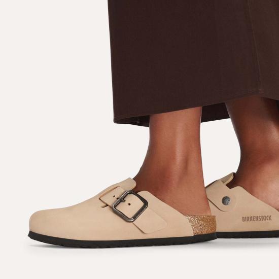  버켄스탁 뮬/슬리퍼 보스턴 와이어 버클 누벅 가죽 레귤러 클로그 - BIRKENSTOCK