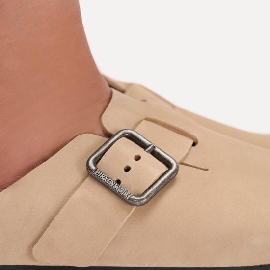  버켄스탁 뮬/슬리퍼 보스턴 와이어 버클 누벅 가죽 레귤러 클로그 - BIRKENSTOCK