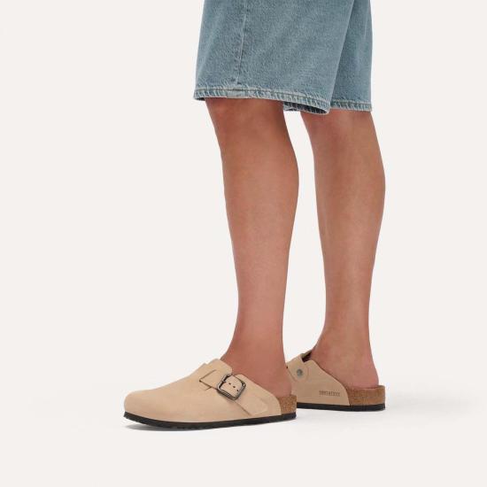  버켄스탁 뮬/슬리퍼 보스턴 와이어 버클 누벅 가죽 레귤러 클로그 - BIRKENSTOCK