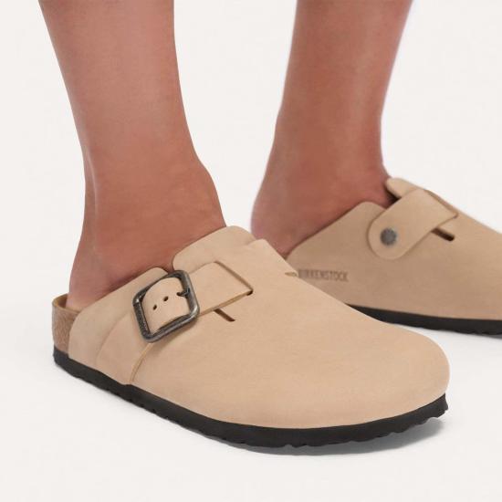  버켄스탁 뮬/슬리퍼 보스턴 와이어 버클 누벅 가죽 레귤러 클로그 - BIRKENSTOCK