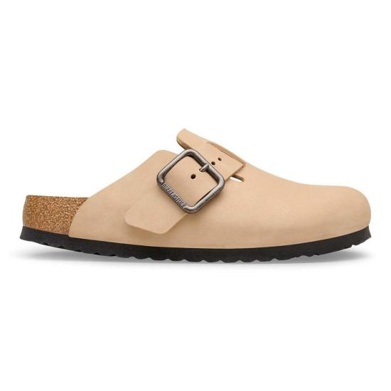  버켄스탁 뮬/슬리퍼 보스턴 와이어 버클 누벅 가죽 레귤러 클로그 - BIRKENSTOCK