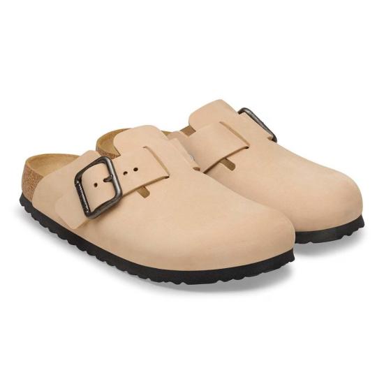  버켄스탁 뮬/슬리퍼 보스턴 와이어 버클 누벅 가죽 레귤러 클로그 - BIRKENSTOCK