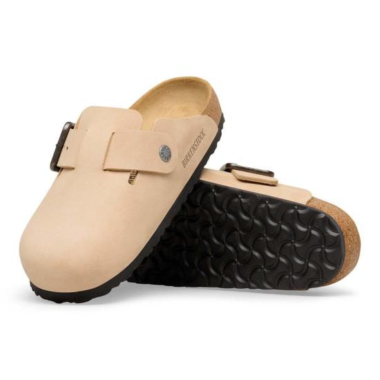  버켄스탁 뮬/슬리퍼 보스턴 와이어 버클 누벅 가죽 레귤러 클로그 - BIRKENSTOCK