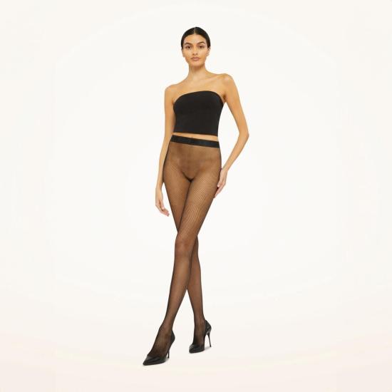  월포드 언더웨어 울포드 트웬티스 에코닐 타이츠 블랙 피쉬넷 - WOLFORD