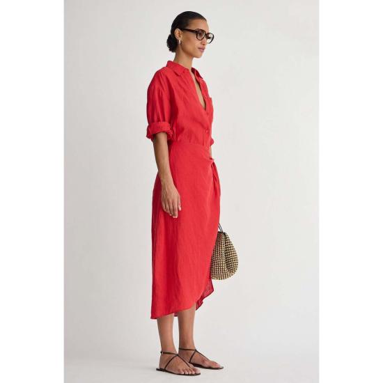  어피스 어파트 롱 원피스 Apiece Apart Alessandra Sarong Shirt Dress Racing Red - APIECE APART