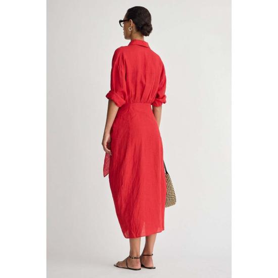  어피스 어파트 롱 원피스 Apiece Apart Alessandra Sarong Shirt Dress Racing Red - APIECE APART