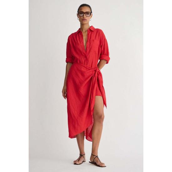  어피스 어파트 롱 원피스 Apiece Apart Alessandra Sarong Shirt Dress Racing Red - APIECE APART