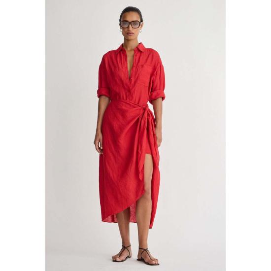  어피스 어파트 롱 원피스 Apiece Apart Alessandra Sarong Shirt Dress Racing Red - APIECE APART