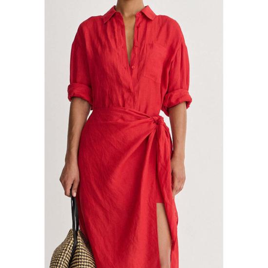  어피스 어파트 롱 원피스 Apiece Apart Alessandra Sarong Shirt Dress Racing Red - APIECE APART
