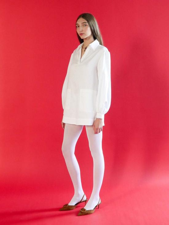  안나 발렌티나 블라우스 에스메 튜닉 탑 화이트 도트 무늬