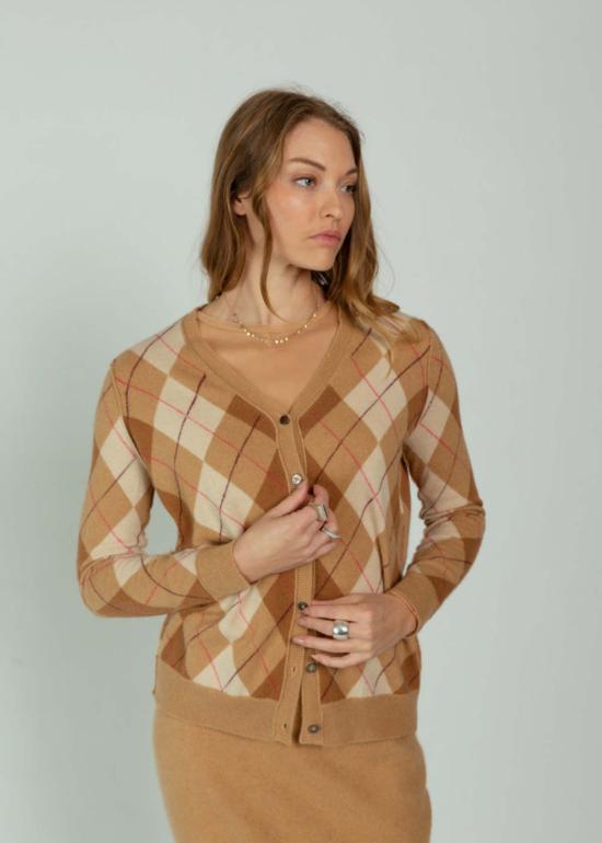  브라조 트리콧 가디건 브라조 트리코 아가일  스웨터 카멜 - BRAZEAU TRICOT