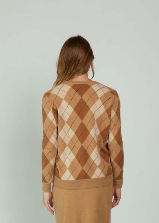  브라조 트리콧 가디건 브라조 트리코 아가일  스웨터 카멜 - BRAZEAU TRICOT