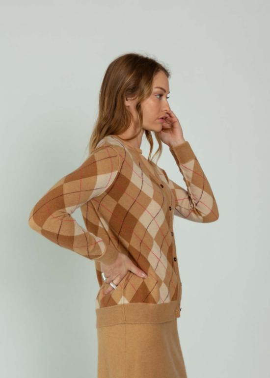  브라조 트리콧 가디건 브라조 트리코 아가일  스웨터 카멜 - BRAZEAU TRICOT
