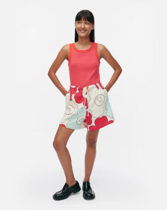  마리메꼬 숏팬츠 Marimekko Miksaus Vihkiruusu 키오스키 반바지 오프 화이트 - MARIMEKKO